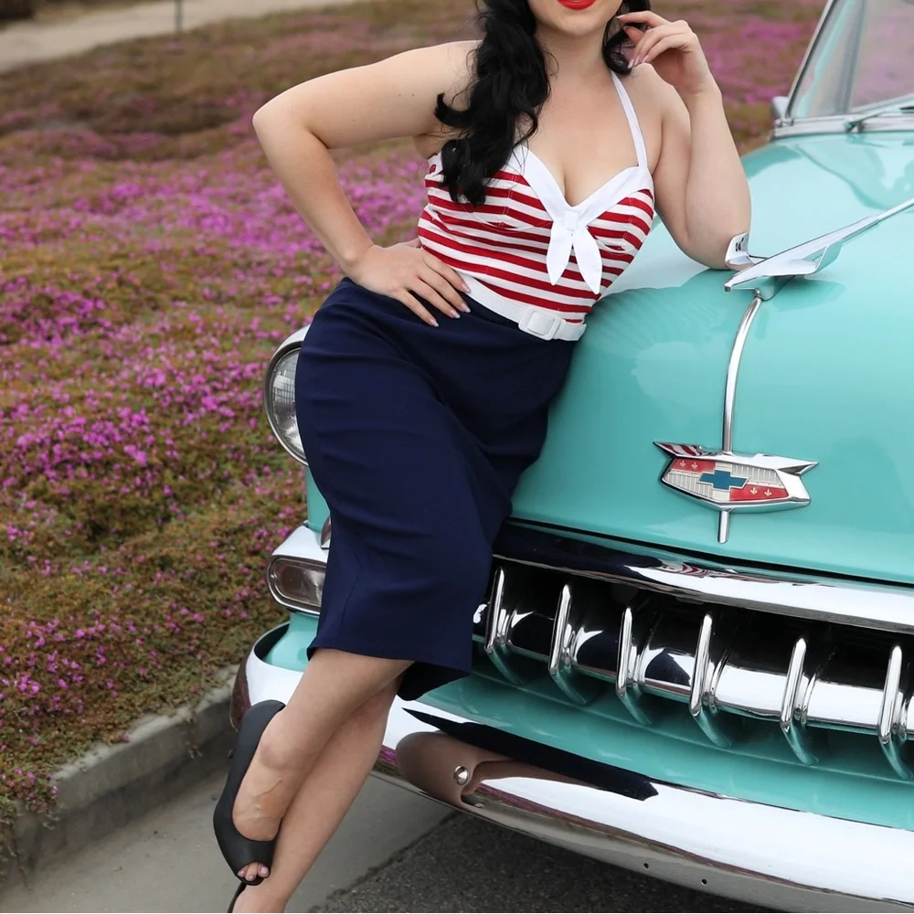 Pinup Couture 1950s Pinup Girl Fitted Wiggle Sailor Dress - vintage inspired - Picture 3 of 16